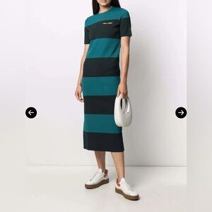 Lacoste LIVE Athletics Striped Teal Knit Sweater dress sz 34-‎ Preppy Old Money